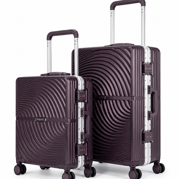 Prestige – Ensemble Valises Aubergine Design Vague, Cadre Aluminium
